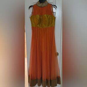 Elegant Orange and Gold Strapless long dress